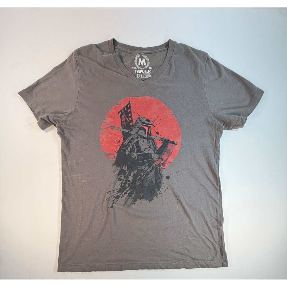 TeePublic Boba Fett Samurai Ronin Star Wars V-Neck T-Shirt Gray Mens Medium